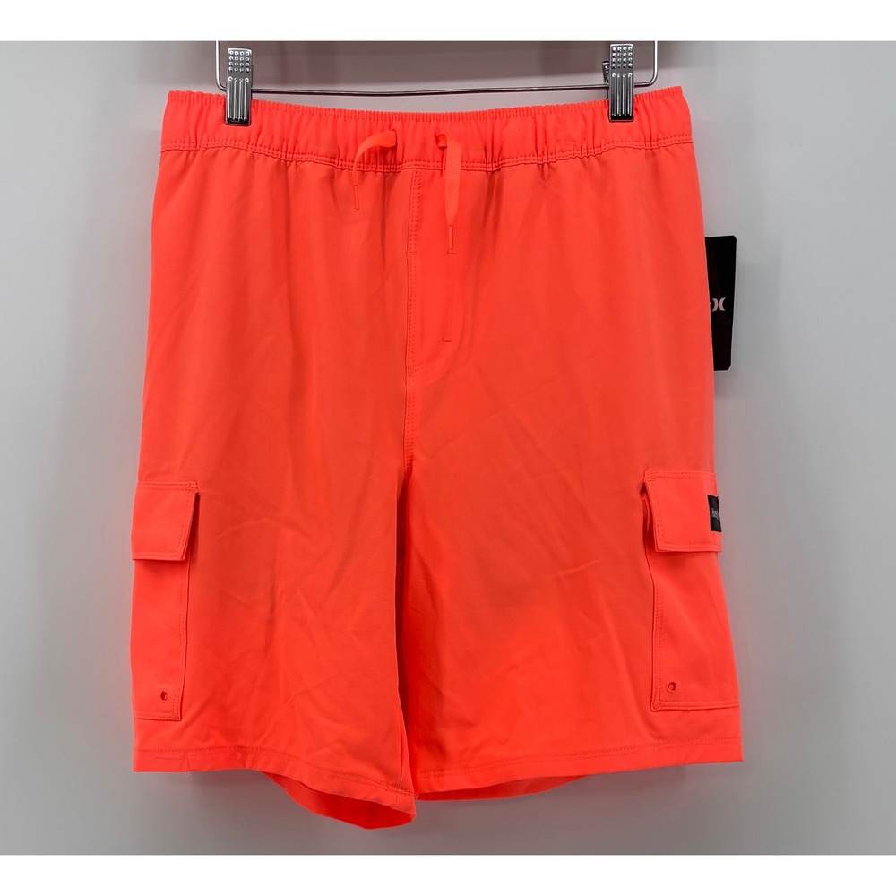 Hurley Pull On Swim Trunks Boys XXL 18/20 Orange Mesh Lining Cargo Pockets NWT